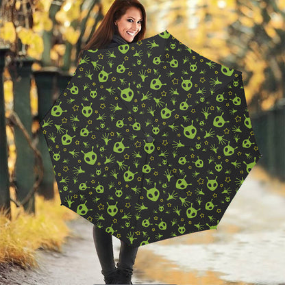 Cute Green Alien Pattern Print Foldable Umbrella