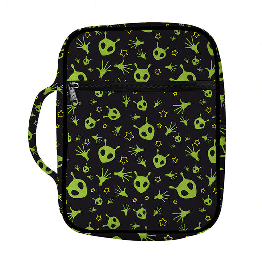 Cute Green Alien Pattern Print Front Pocket Bible Bag