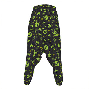 Cute Green Alien Pattern Print Hammer Pants