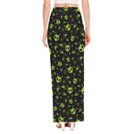 Cute Green Alien Pattern Print High Slit Maxi Skirt