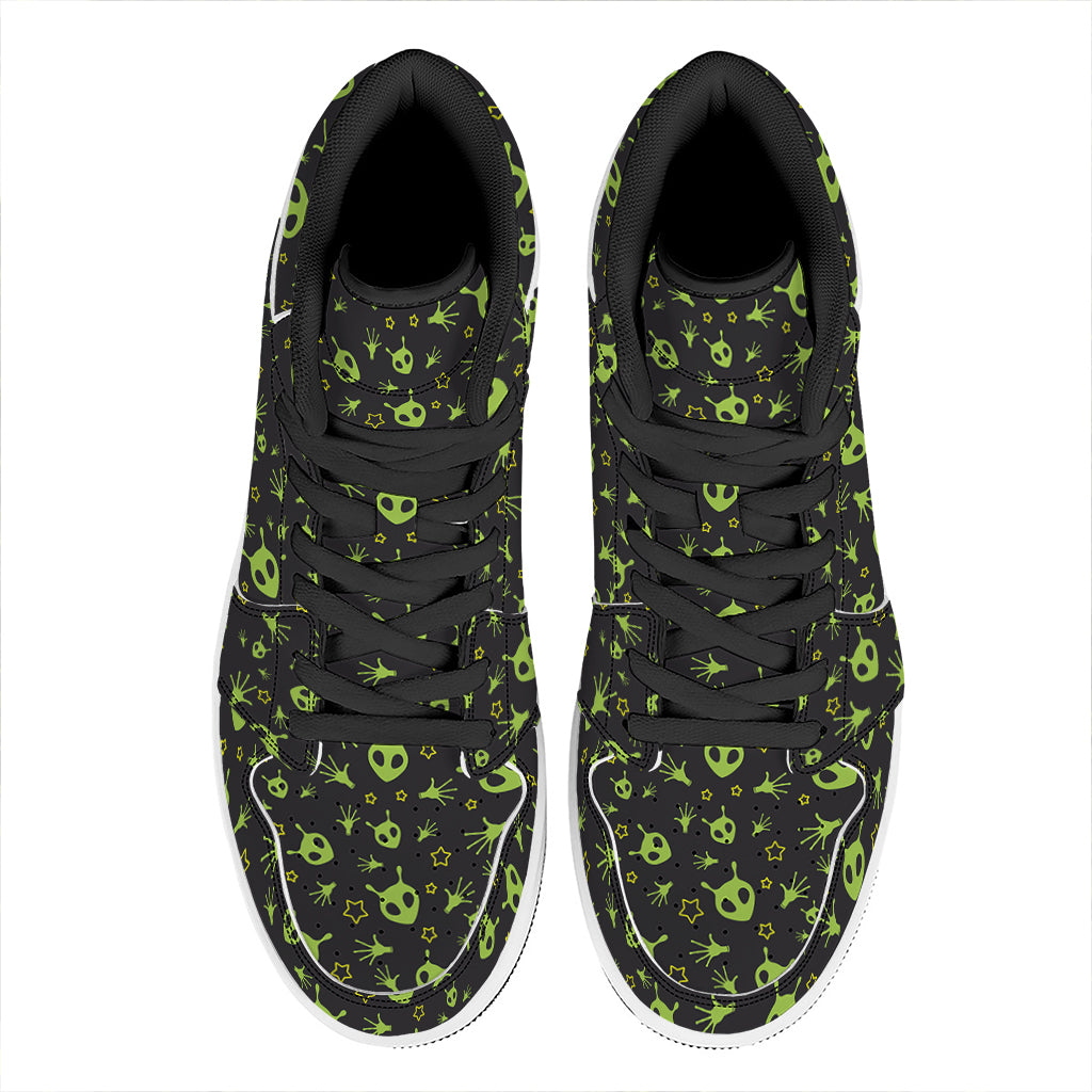 Cute Green Alien Pattern Print High Top Leather Sneakers