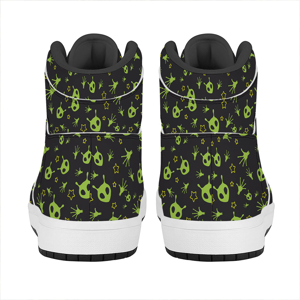 Cute Green Alien Pattern Print High Top Leather Sneakers