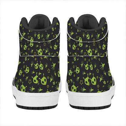Cute Green Alien Pattern Print High Top Leather Sneakers