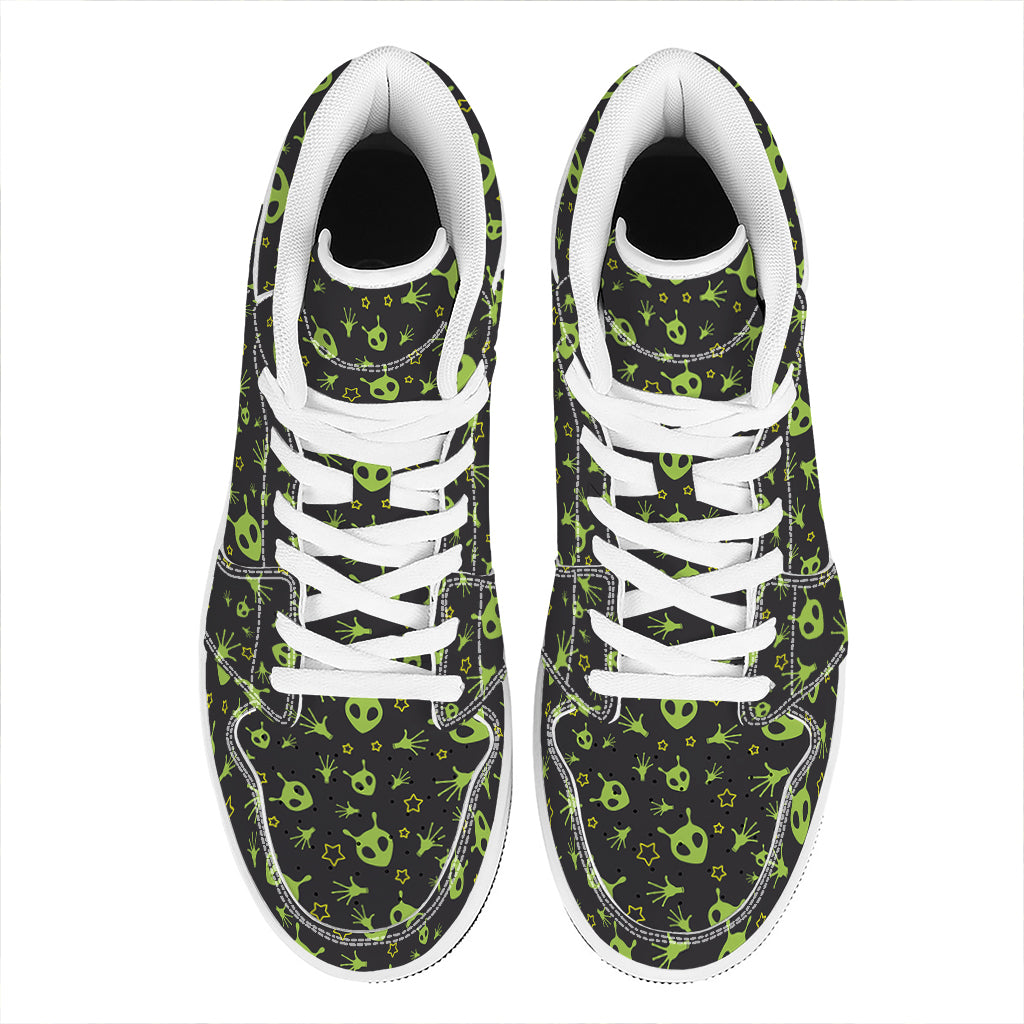 Cute Green Alien Pattern Print High Top Leather Sneakers