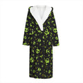 Cute Green Alien Pattern Print Hooded Bathrobe