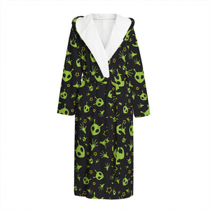 Cute Green Alien Pattern Print Hooded Bathrobe