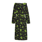 Cute Green Alien Pattern Print Hooded Bathrobe