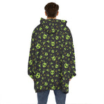 Cute Green Alien Pattern Print Hoodie Blanket