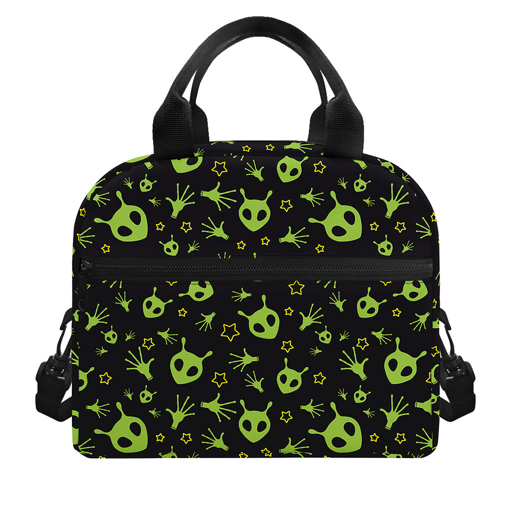 Cute Green Alien Pattern Print Insulated Lunch Bag