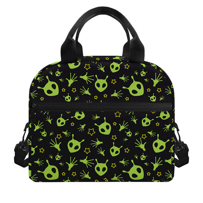 Cute Green Alien Pattern Print Insulated Lunch Bag