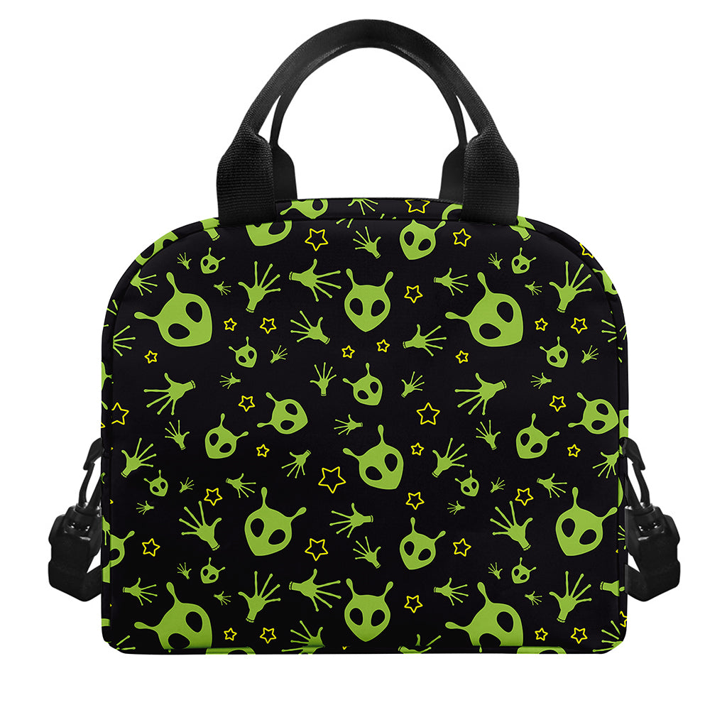 Cute Green Alien Pattern Print Insulated Lunch Bag
