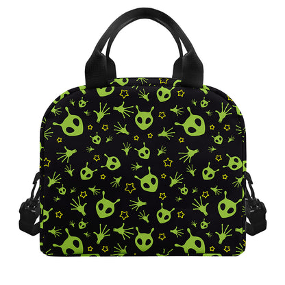 Cute Green Alien Pattern Print Insulated Lunch Bag