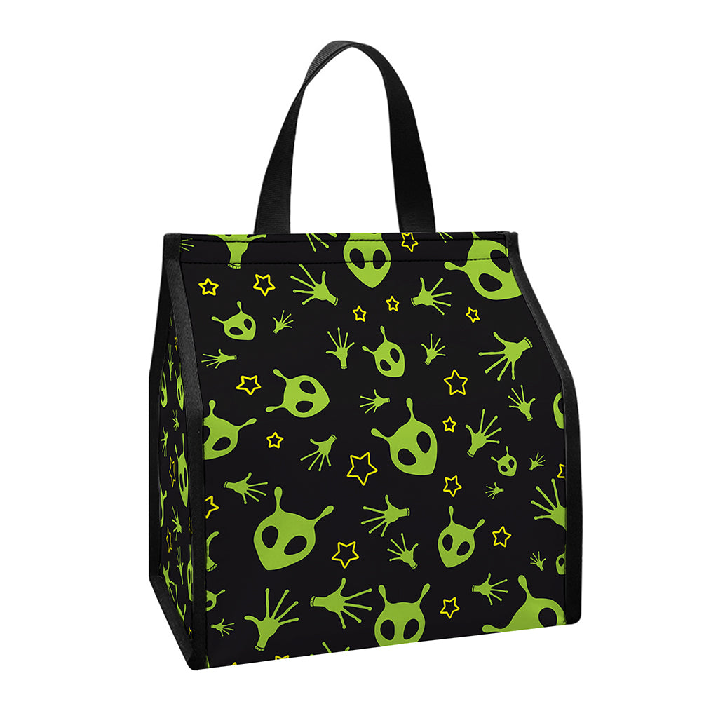 Cute Green Alien Pattern Print Insulated Lunch Tote
