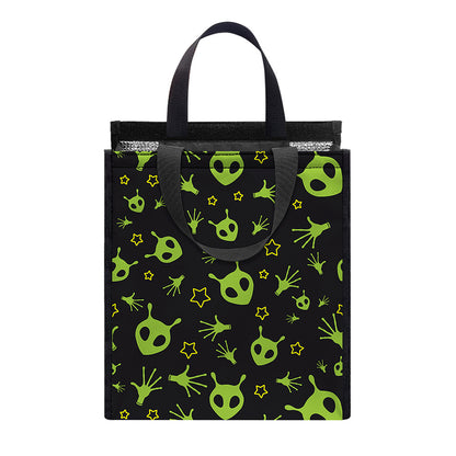 Cute Green Alien Pattern Print Insulated Lunch Tote
