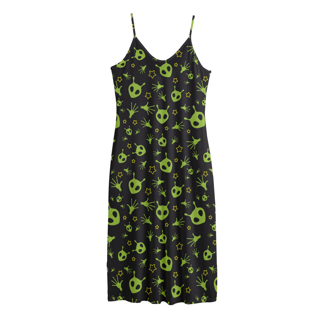 Cute Green Alien Pattern Print Jersey Midi Cami Dress