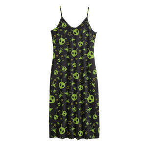 Cute Green Alien Pattern Print Jersey Midi Cami Dress