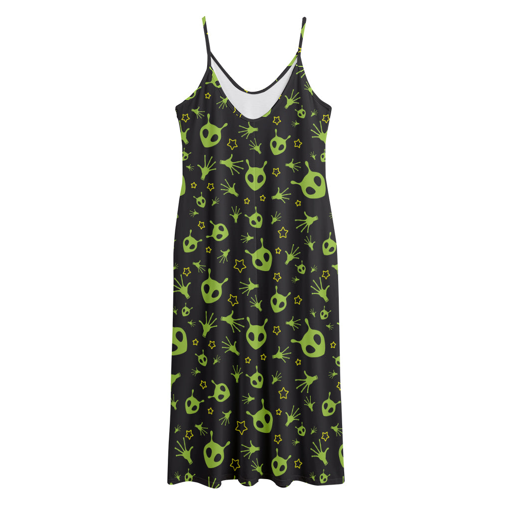 Cute Green Alien Pattern Print Jersey Midi Cami Dress