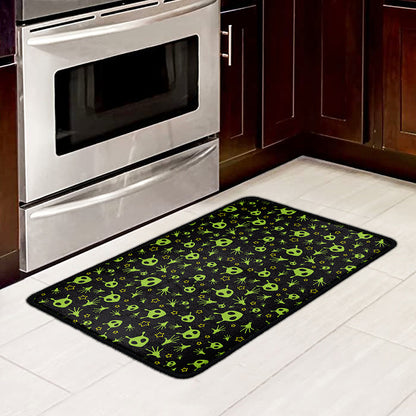 Cute Green Alien Pattern Print Kitchen Mat