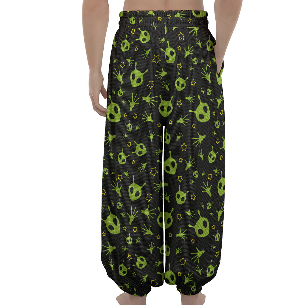 Cute Green Alien Pattern Print Lantern Pants