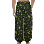 Cute Green Alien Pattern Print Lantern Pants