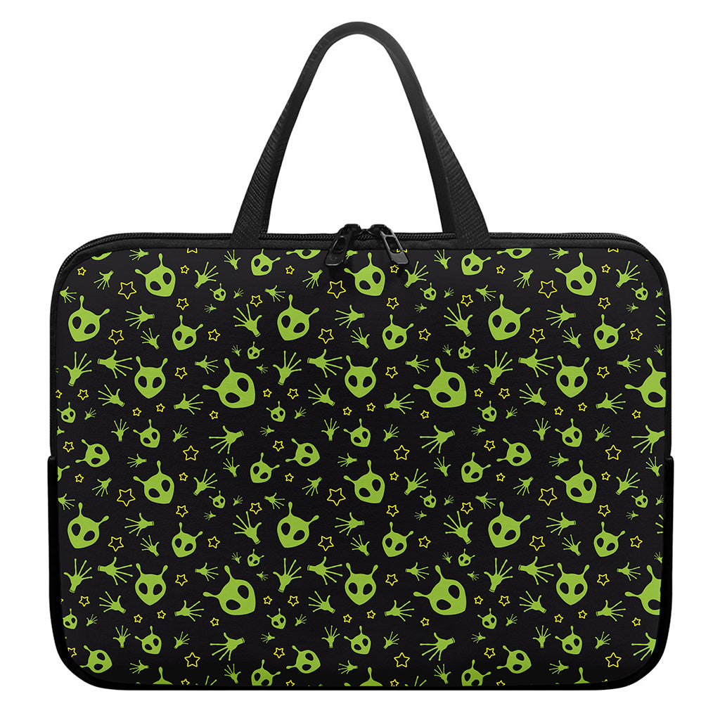 Cute Green Alien Pattern Print Laptop Sleeve With Handle