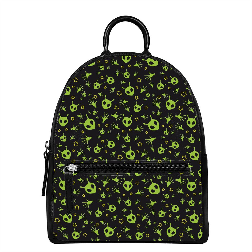 Cute Green Alien Pattern Print Leather Backpack