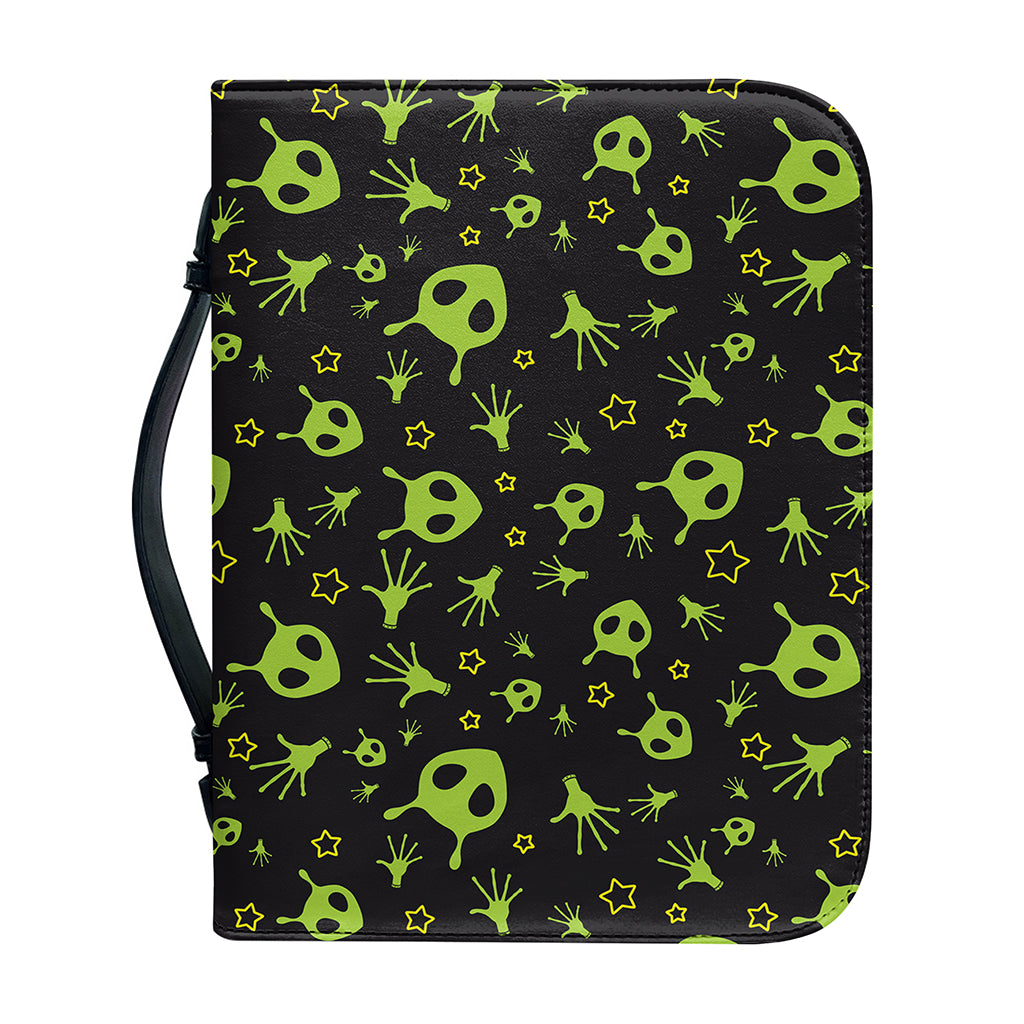 Cute Green Alien Pattern Print Leather Bible Cover