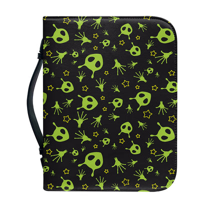 Cute Green Alien Pattern Print Leather Bible Cover