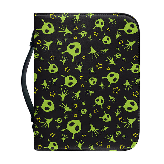 Cute Green Alien Pattern Print Leather Bible Cover