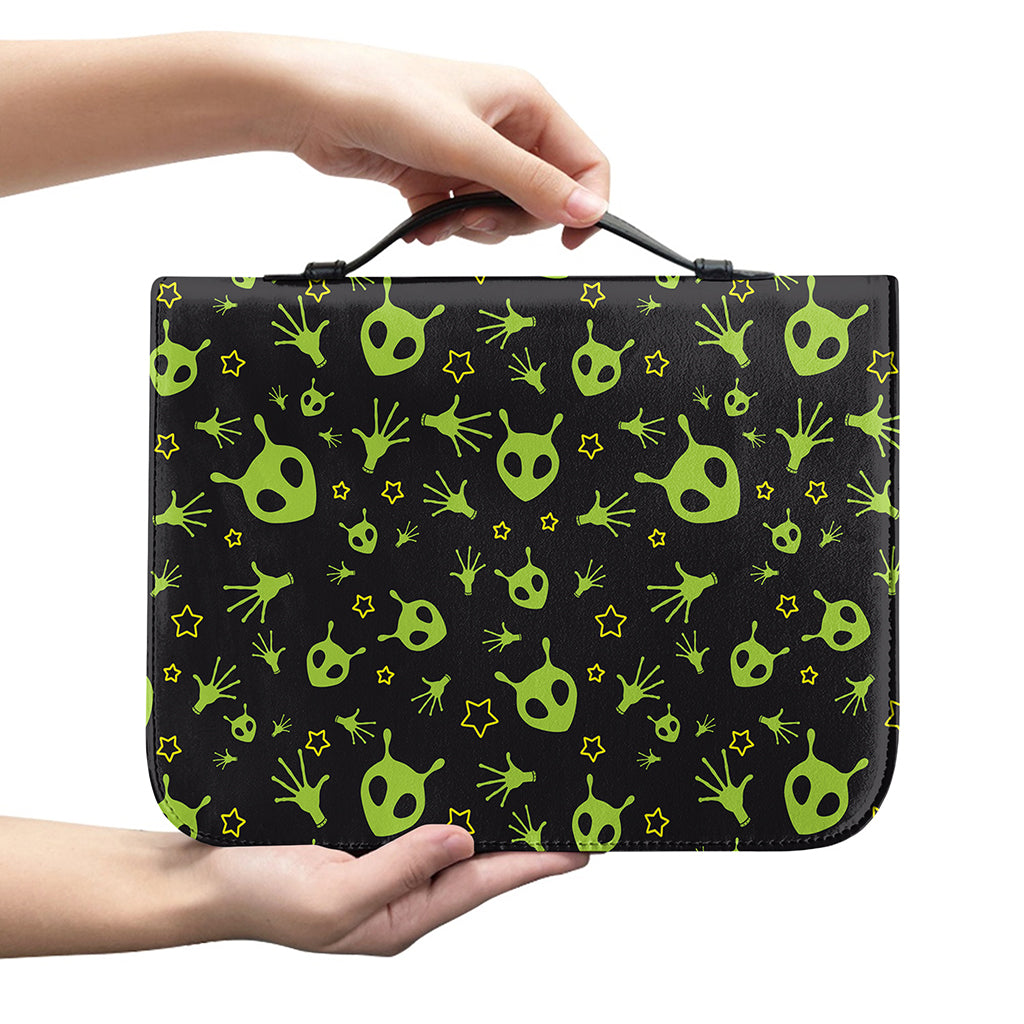 Cute Green Alien Pattern Print Leather Bible Cover