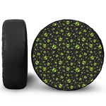 Cute Green Alien Pattern Print Leather Spare Tire Cover
