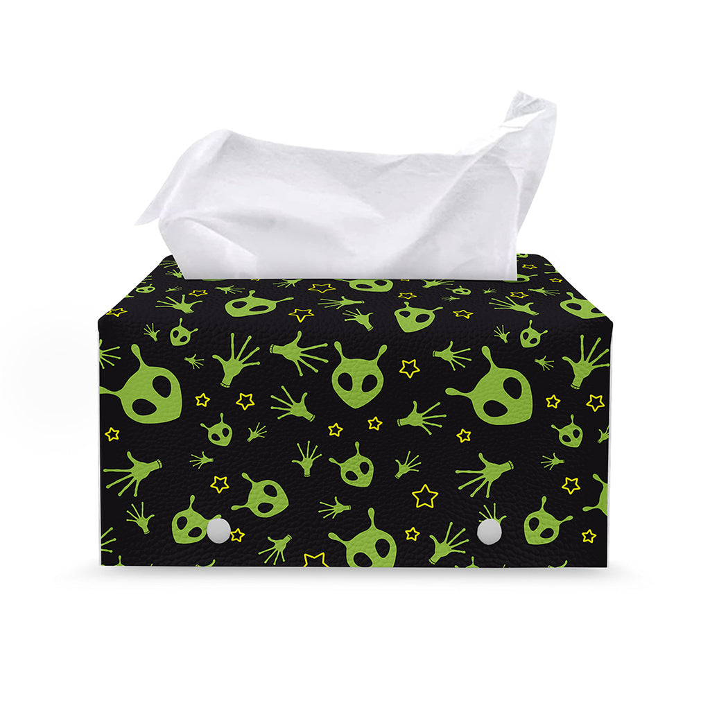 Cute Green Alien Pattern Print Leather Tissue Box Cover