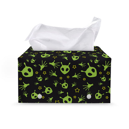 Cute Green Alien Pattern Print Leather Tissue Box Cover