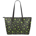 Cute Green Alien Pattern Print Leather Tote Bag With Zipper
