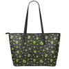 Cute Green Alien Pattern Print Leather Tote Bag