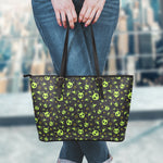 Cute Green Alien Pattern Print Leather Tote Bag