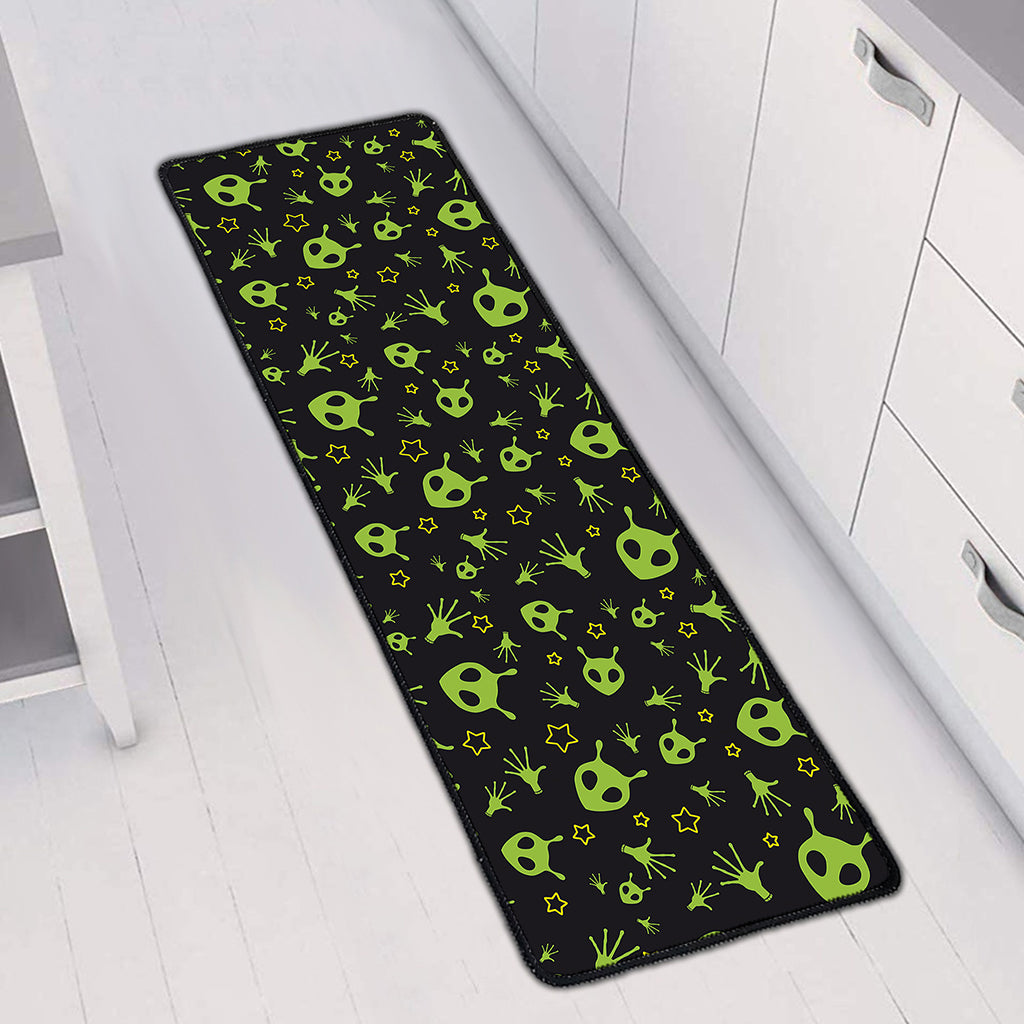 Cute Green Alien Pattern Print Long Kitchen Mat