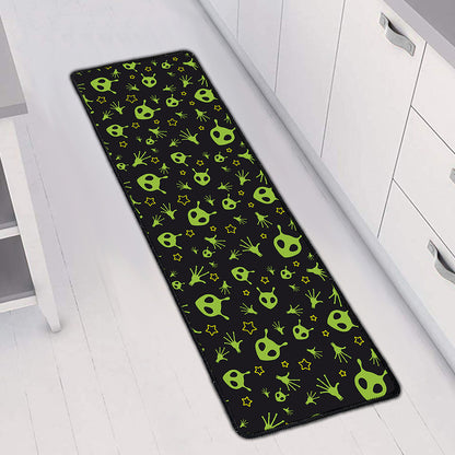 Cute Green Alien Pattern Print Long Kitchen Mat