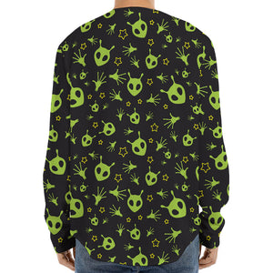 Cute Green Alien Pattern Print Long Sleeve Baseball Jersey