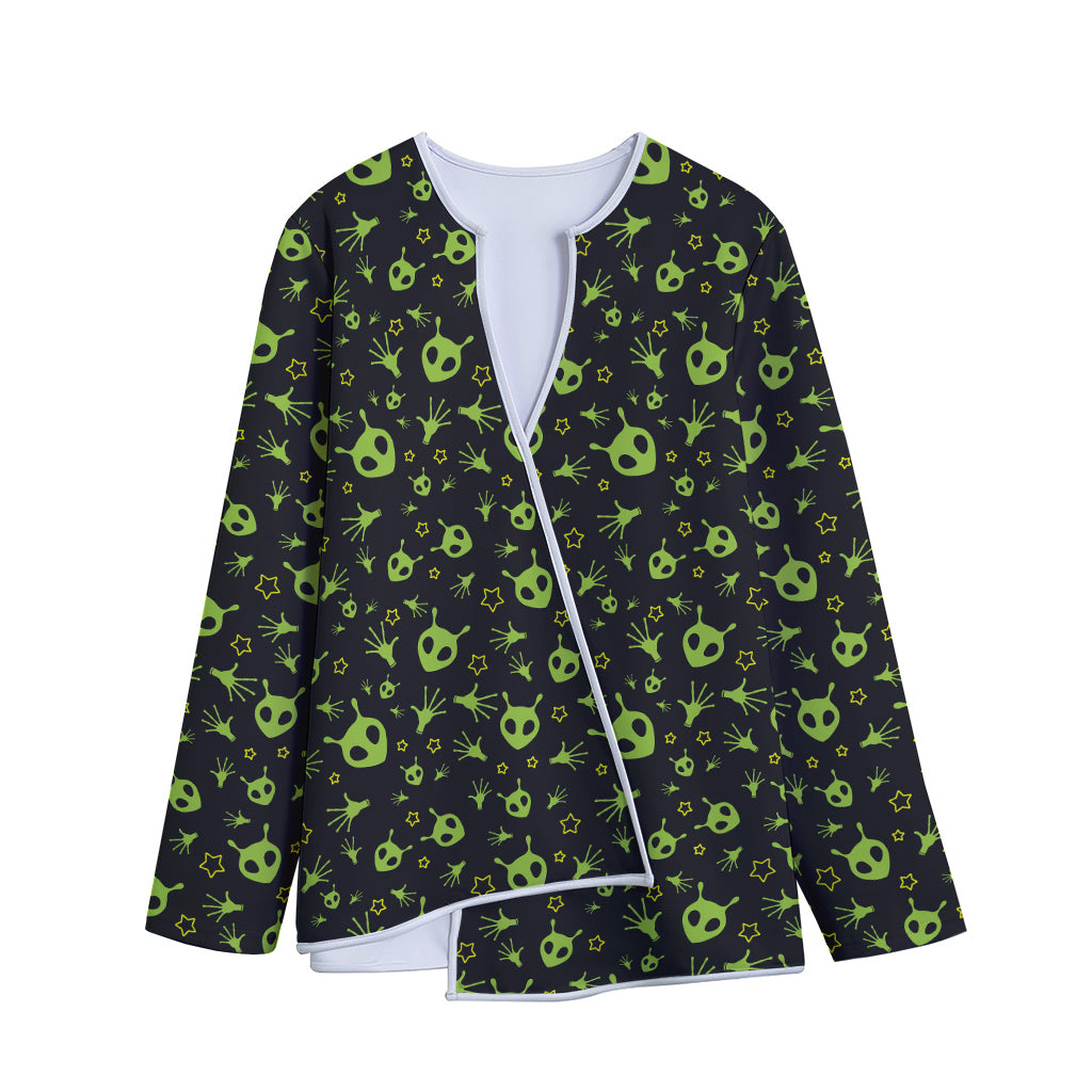 Cute Green Alien Pattern Print Long Sleeve Short Coat