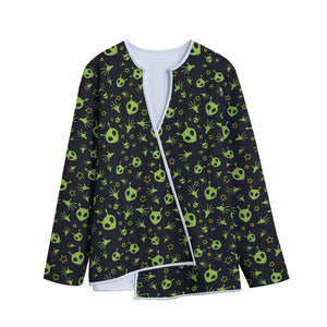 Cute Green Alien Pattern Print Long Sleeve Short Coat