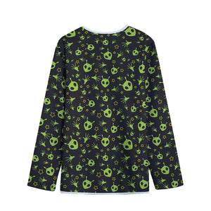 Cute Green Alien Pattern Print Long Sleeve Short Coat