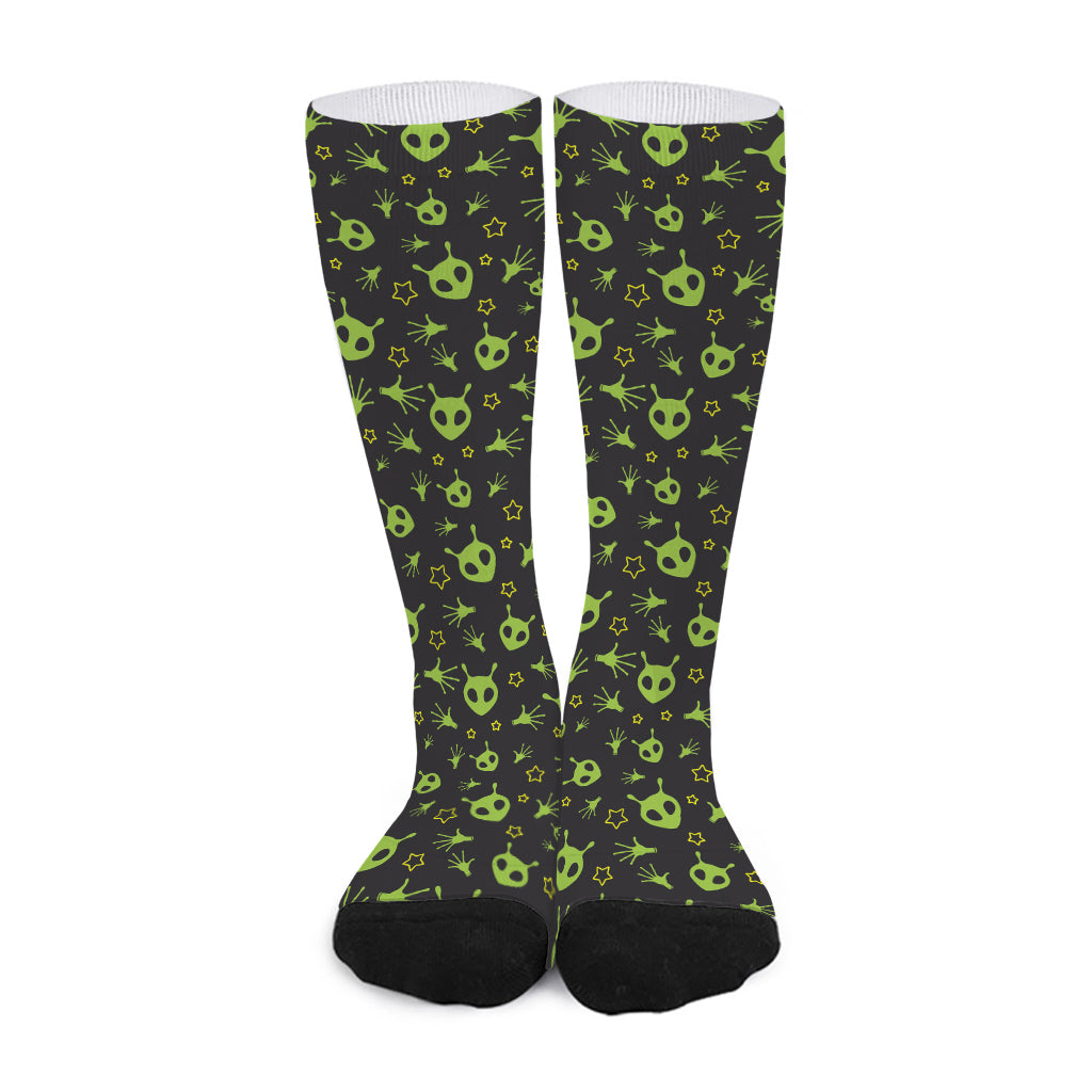 Cute Green Alien Pattern Print Long Socks