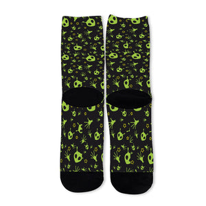 Cute Green Alien Pattern Print Long Socks