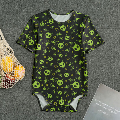 Cute Green Alien Pattern Print Men's Bodysuit