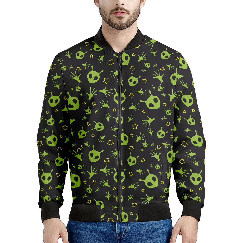 Cute Green Alien Pattern Print Men's Bomber Jacket