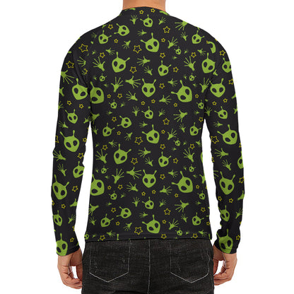Cute Green Alien Pattern Print Men's Long Sleeve Rash Guard