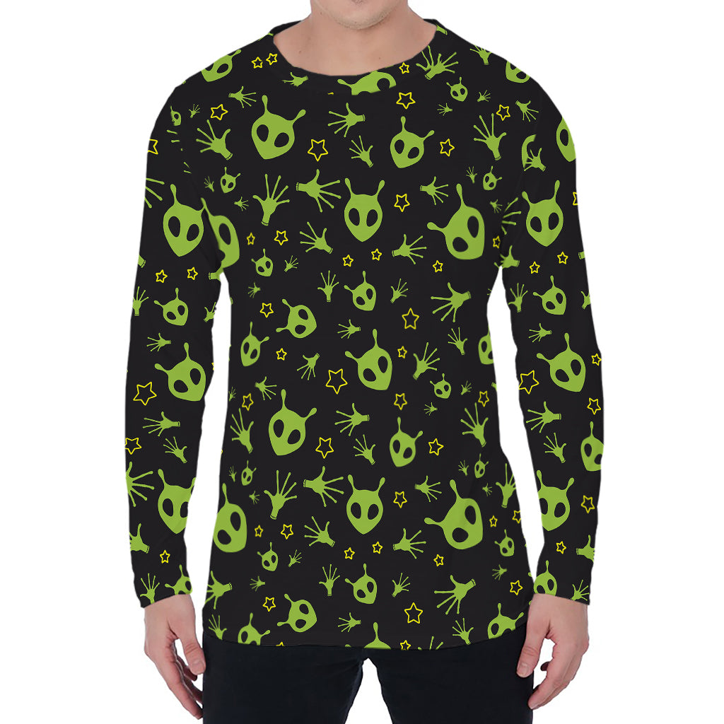 Cute Green Alien Pattern Print Men's Long Sleeve T-Shirt