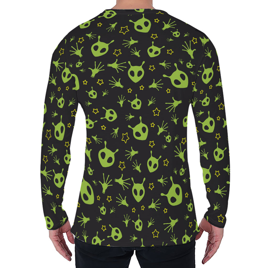 Cute Green Alien Pattern Print Men's Long Sleeve T-Shirt