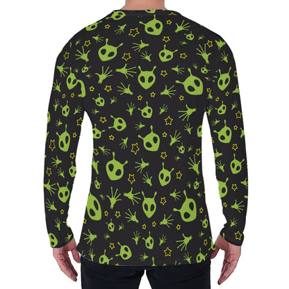 Cute Green Alien Pattern Print Men's Long Sleeve T-Shirt